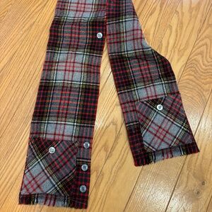 Scardigan Cisco Buttoned Scarf plaid Fringe Pockets Vintage 100% Wool